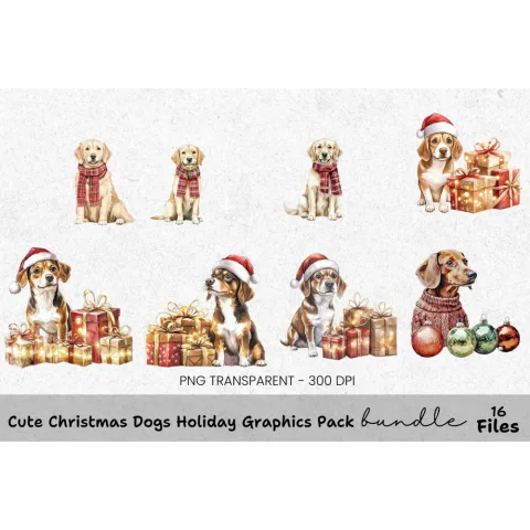 Holiday Dogs Gifts Clipart Bundle