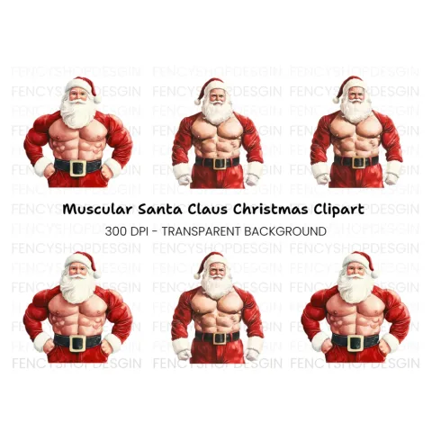 Muscular Santa Claus Clipart Bundle