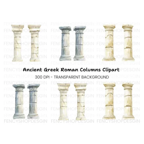Ancient Roman and Greek Columns Clipart Bundle