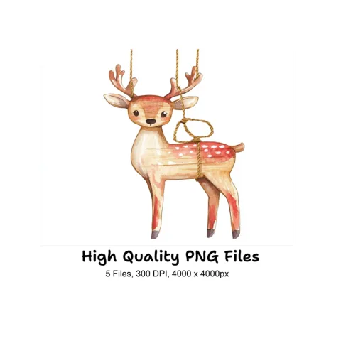 Wooden Reindeer Christmas Clipart Bundle
