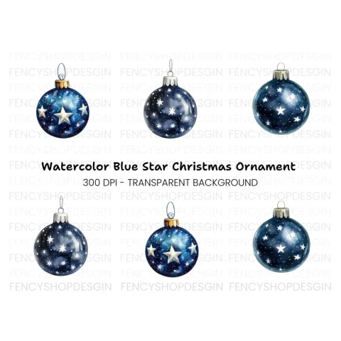 Dark Blue Starry Christmas Baubles Clipart Bundle