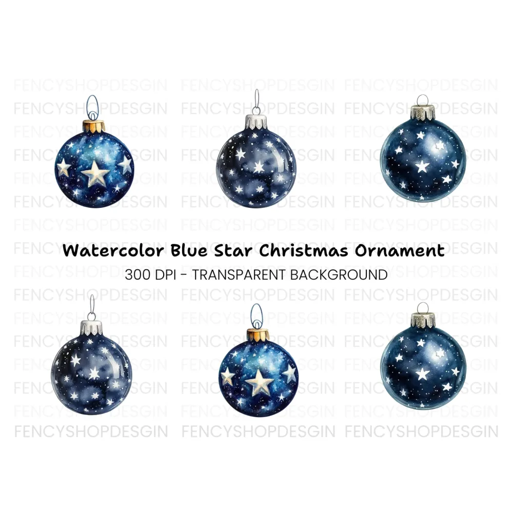 Dark Blue Starry Christmas Baubles Clipart Bundle