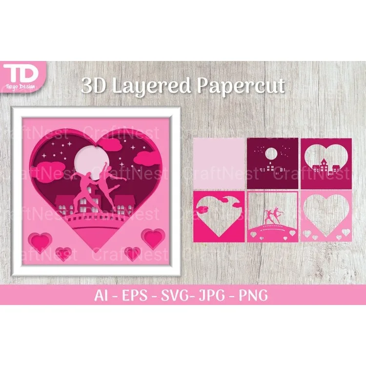 Shadow Box Romantic Scene Layered Papercut SVG