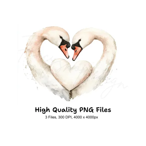 Romantic Swan Heart Clipart Bundle