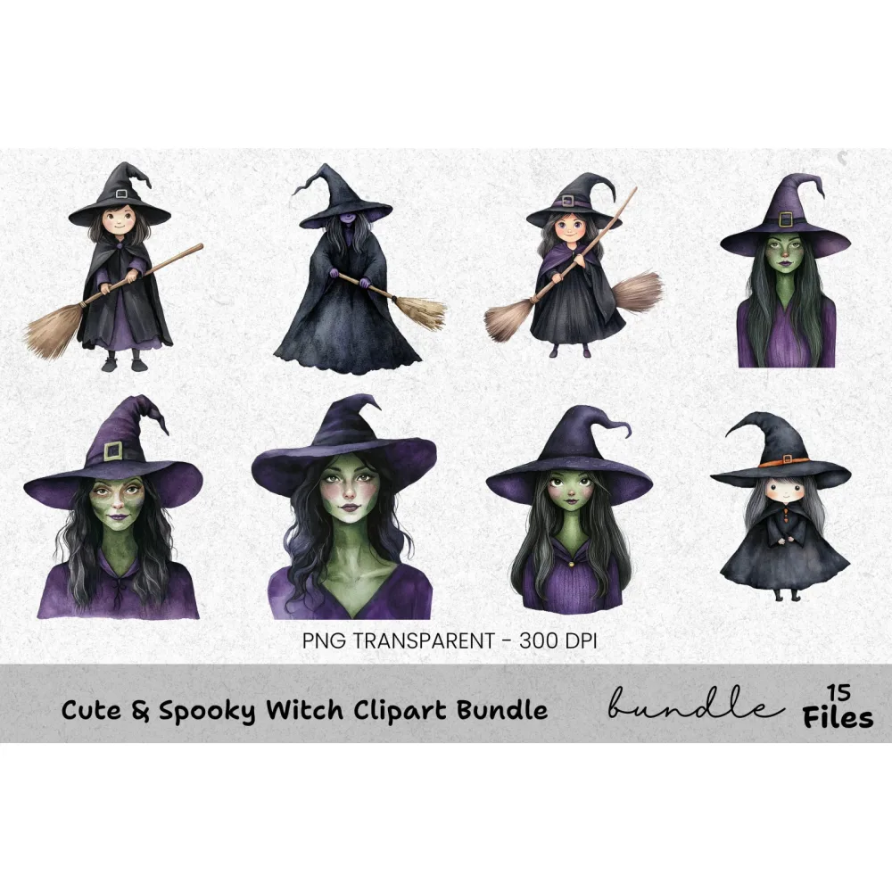 Cute Spooky Witch Clipart Bundle