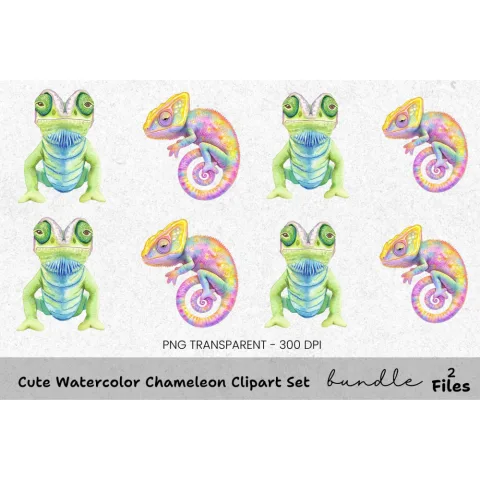 Cute Chameleon Clipart Bundle