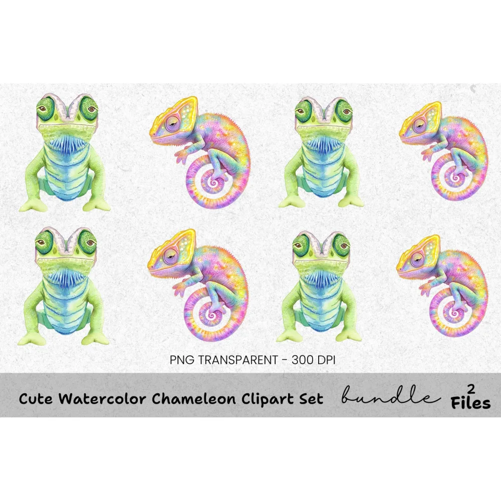 Cute Chameleon Clipart Bundle