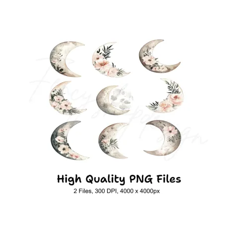 Floral Moon Clipart Bundle