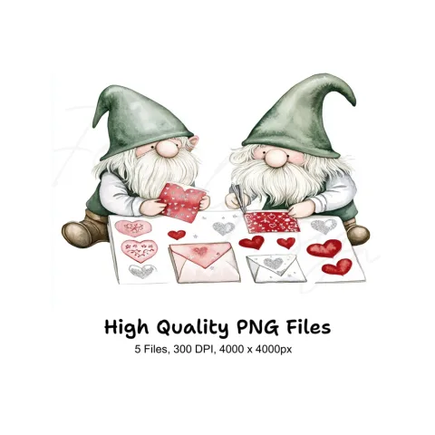 Valentine Gnomes with Hearts Clipart Bundle