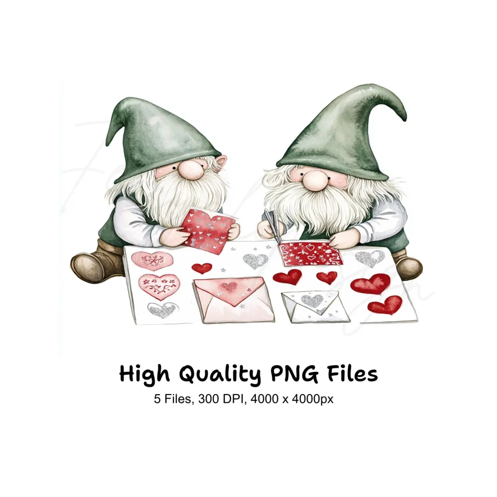 Valentine Gnomes with Hearts Clipart Bundle