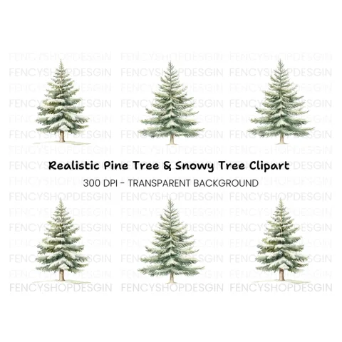 Snowy Pine Trees Clipart Bundle