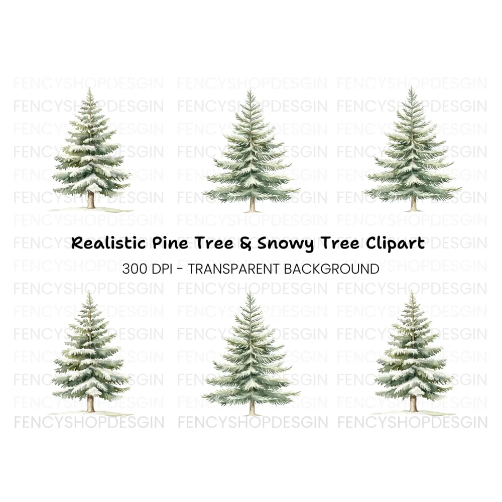 Snowy Pine Trees Clipart Bundle