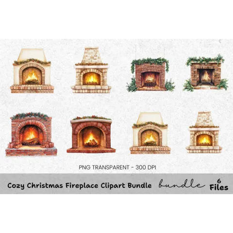 Cozy Christmas Fireplace Clipart Bundle