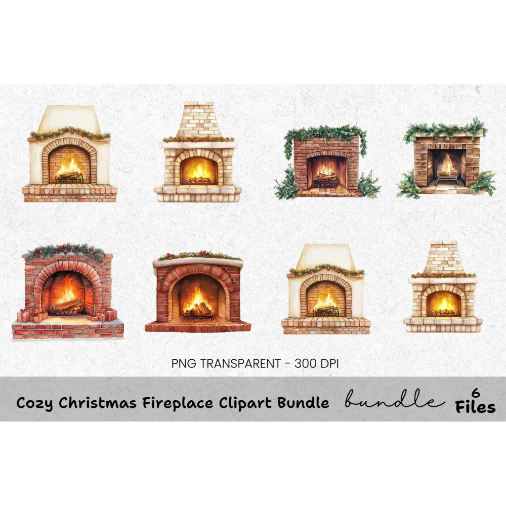 Cozy Christmas Fireplace Clipart Bundle
