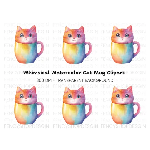 Vibrant Rainbow Cat Clipart Bundle
