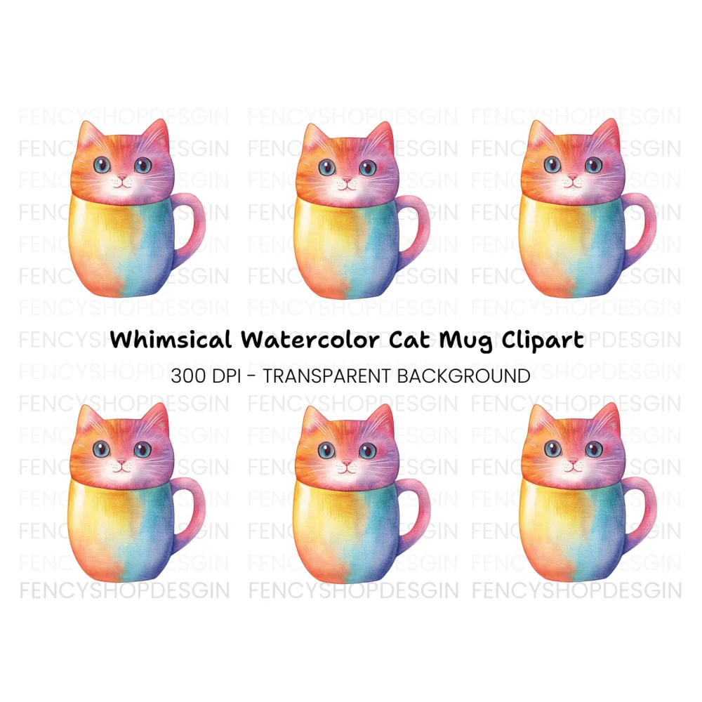 Vibrant Rainbow Cat Clipart Bundle