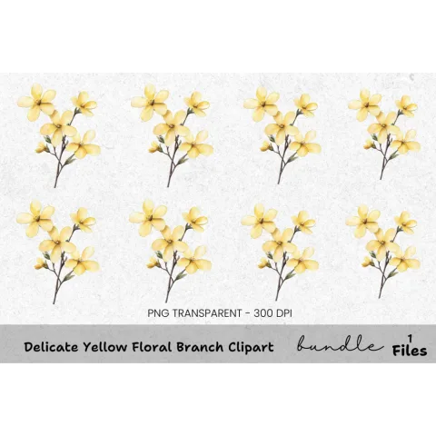 Delicate Yellow Floral Branch Clipart Bundle