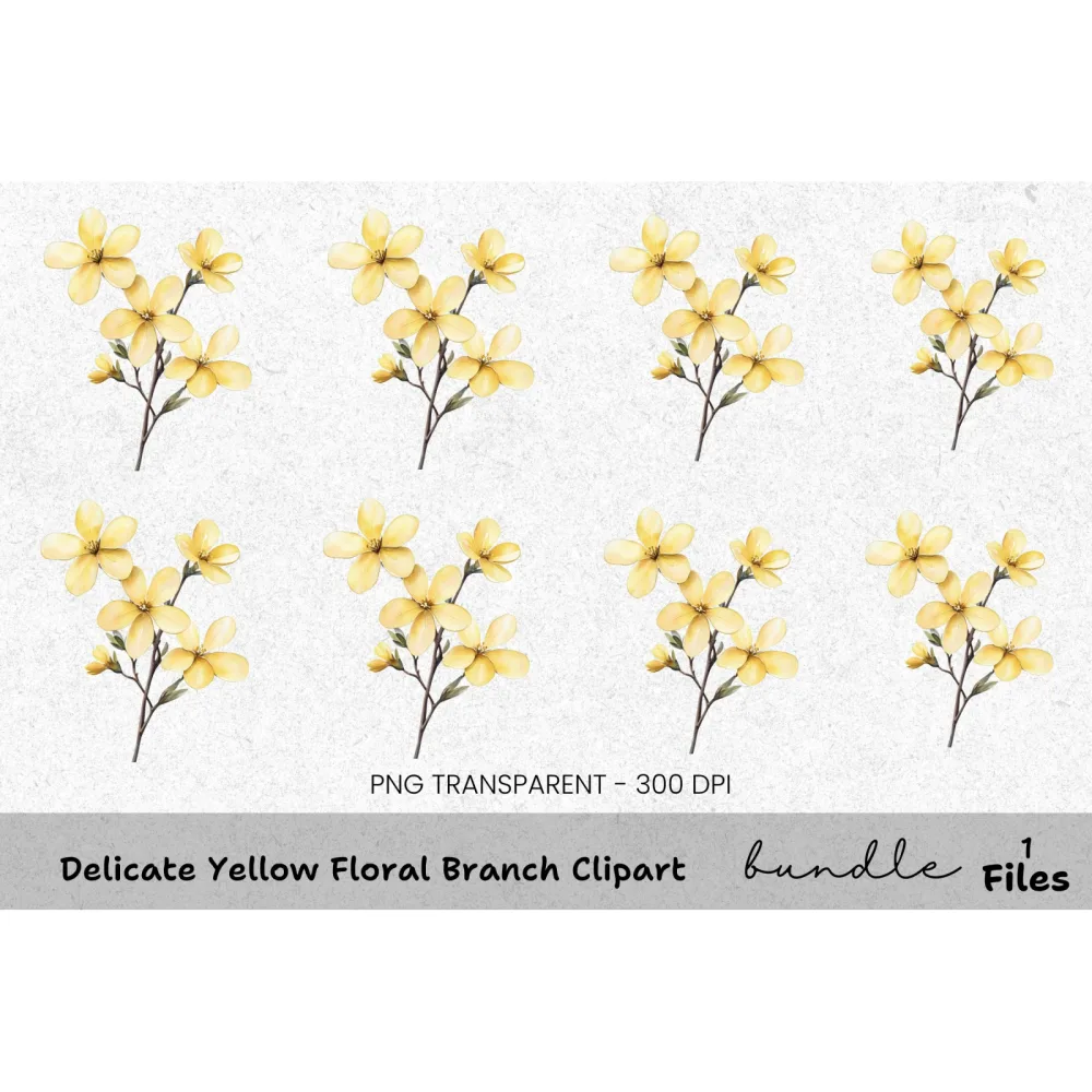 Delicate Yellow Floral Branch Clipart Bundle