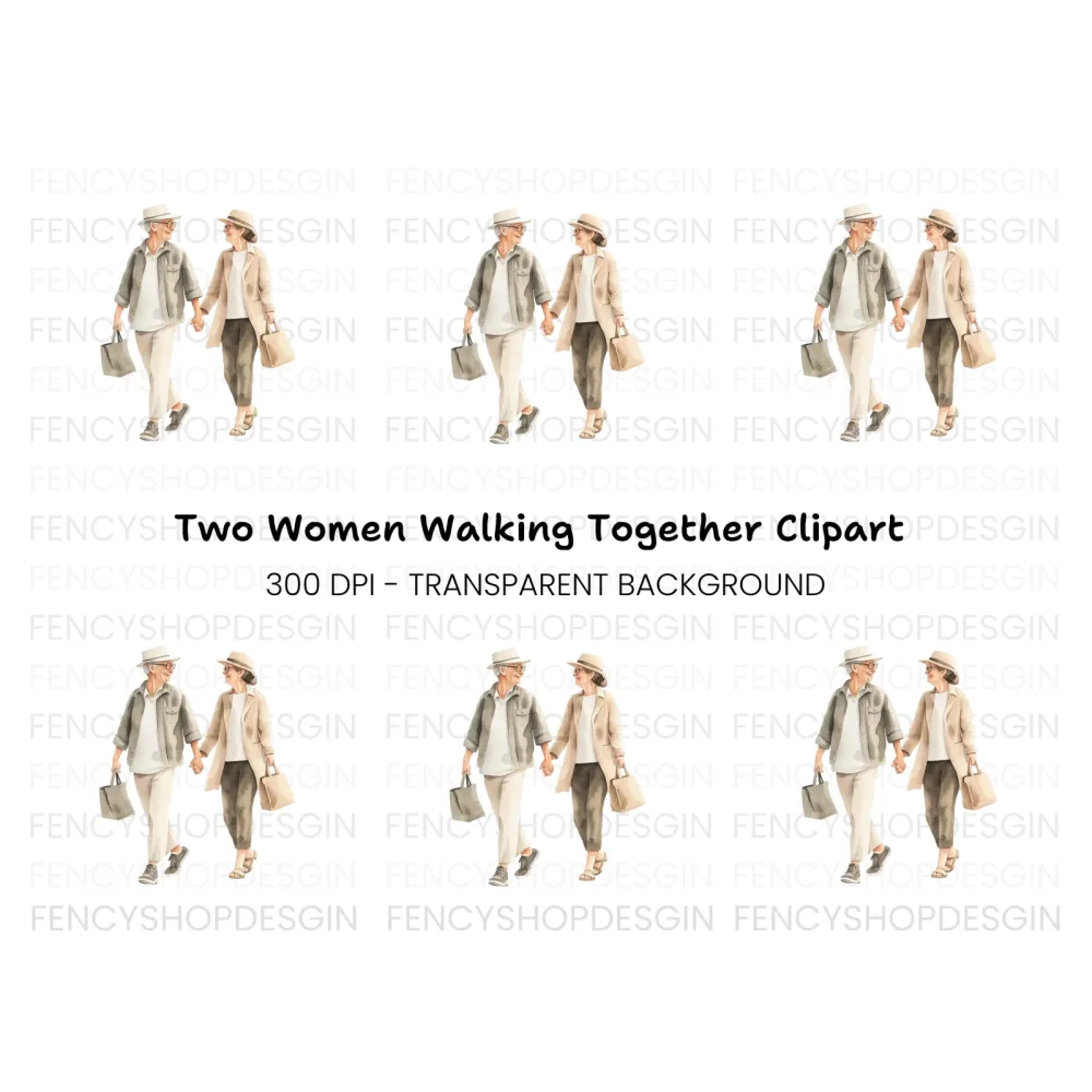 Elderly Couple Shopping Clipart Bundle