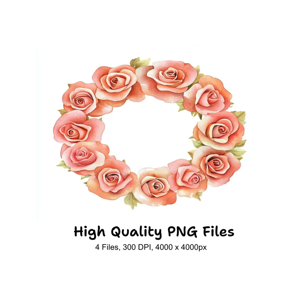 Pink Rose Wreaths Clipart Bundle