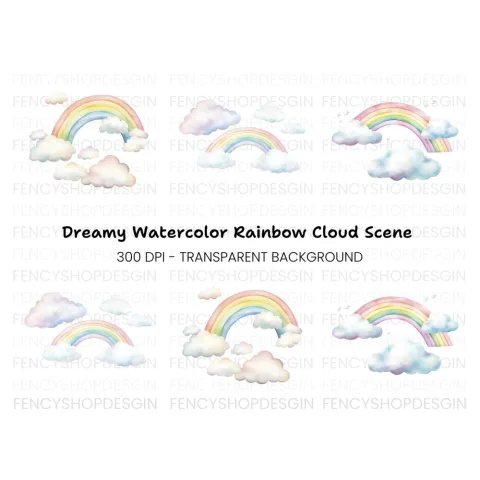 Dreamy Rainbows and Clouds Clipart Bundle