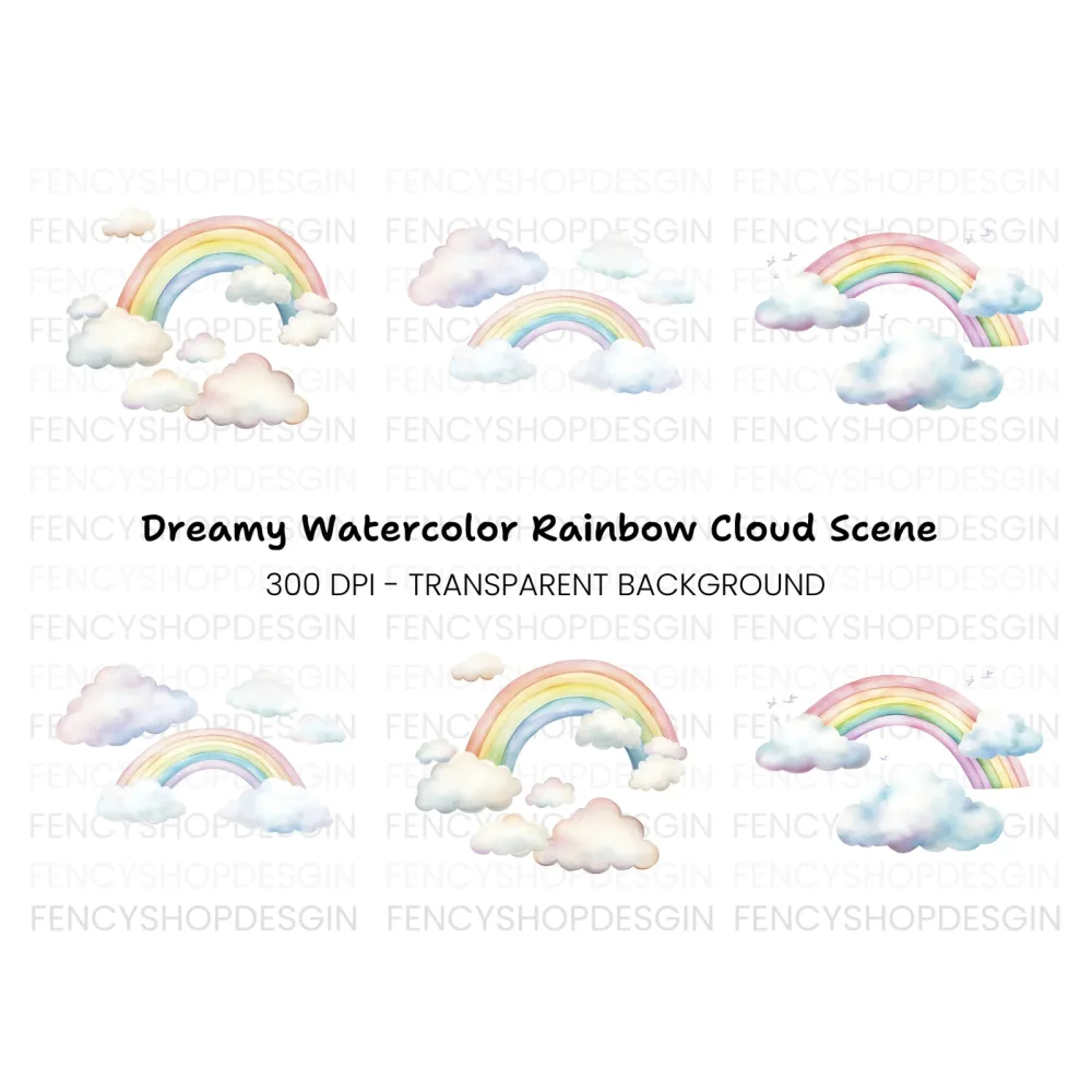 Dreamy Rainbows and Clouds Clipart Bundle