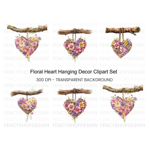 Floral Heart Hanging Sign Clipart Bundle