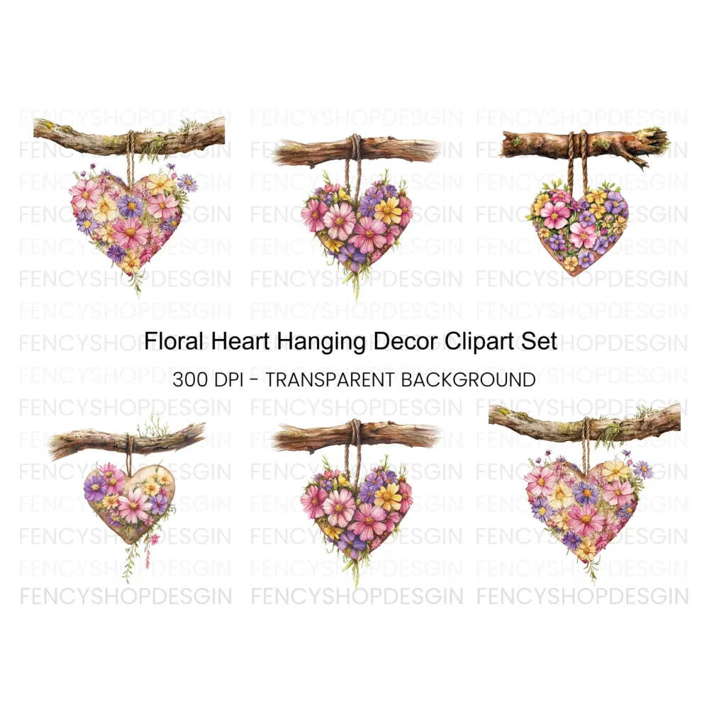 Floral Heart Hanging Sign Clipart Bundle