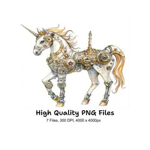 Vintage Steampunk Unicorn Illustrations Clipart Bundle
