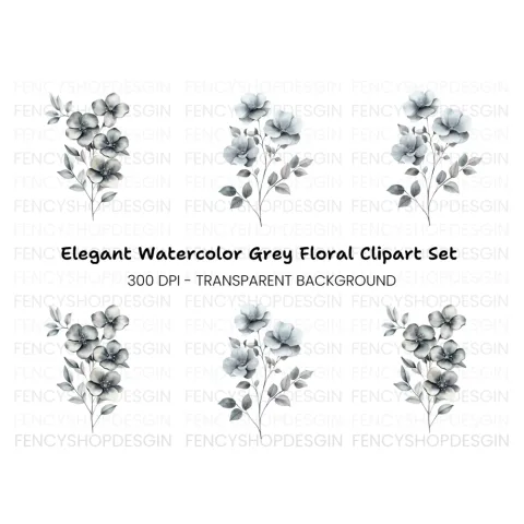 Subtle Grey Flower Bouquets Clipart Bundle