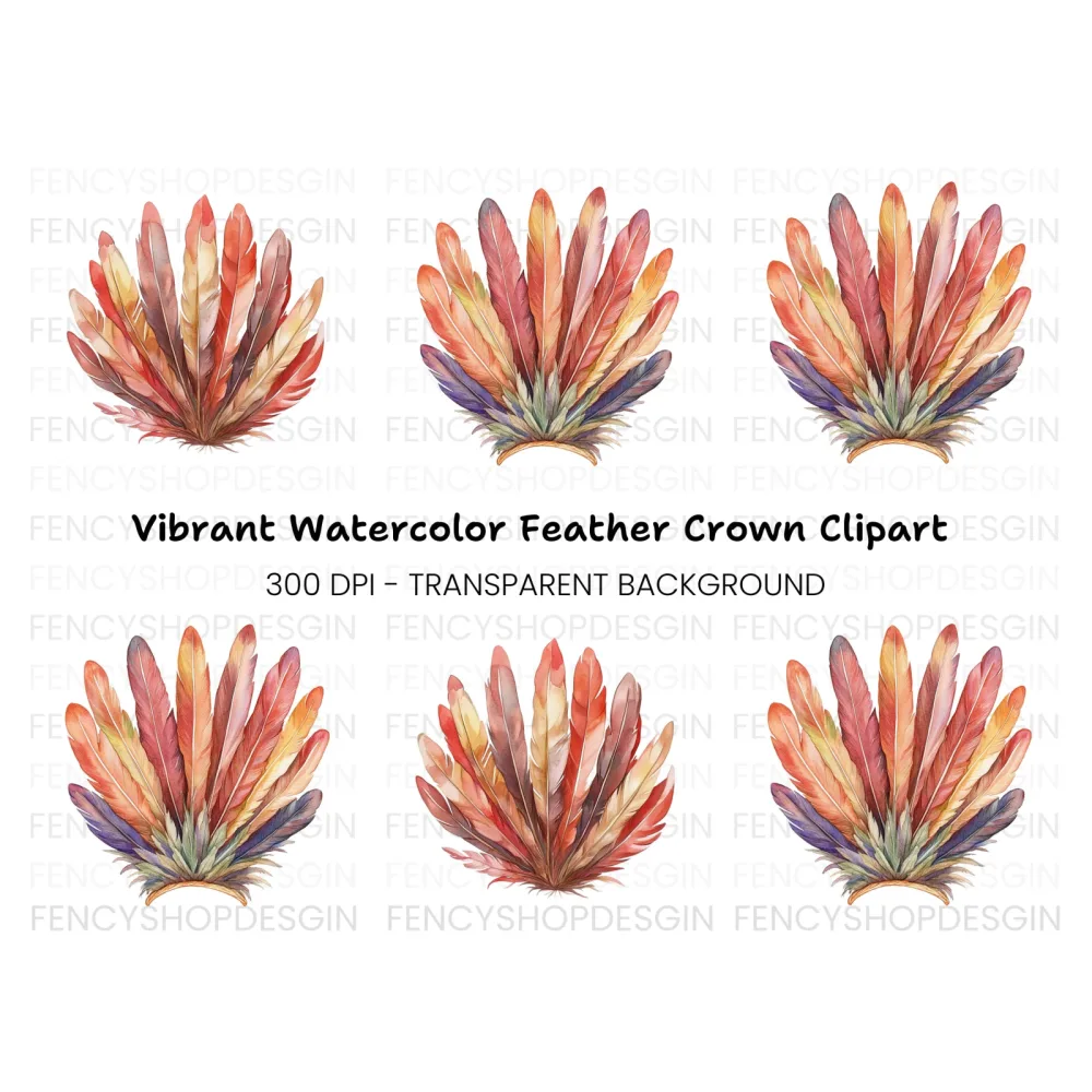 Vibrant Feather Headdresses Clipart Bundle
