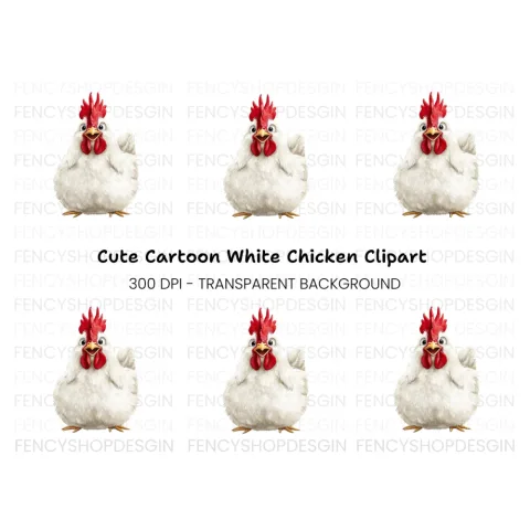 Happy White Chicken Clipart Bundle