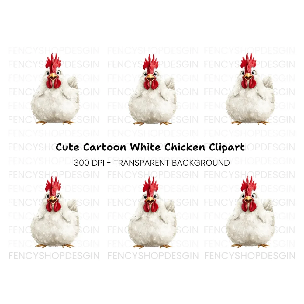 Happy White Chicken Clipart Bundle