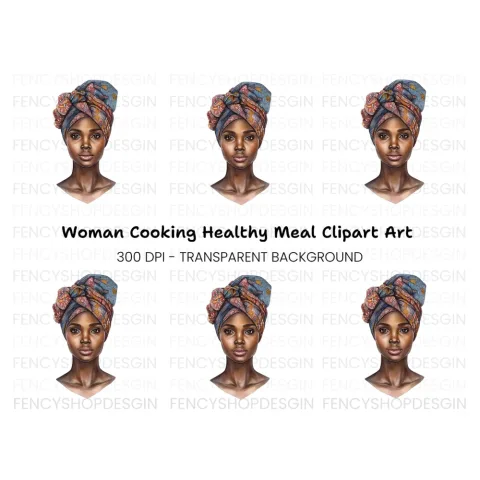 African Woman Headwrap Clipart Bundle