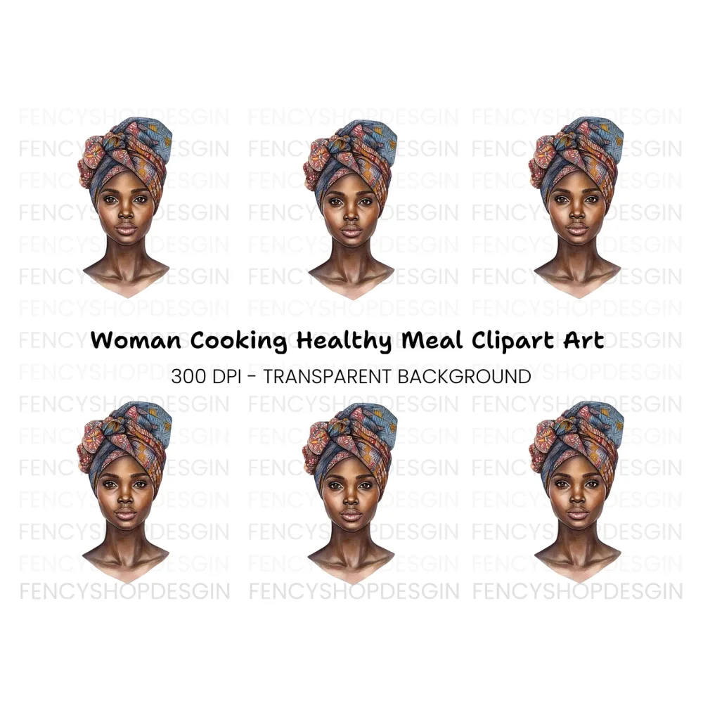 African Woman Headwrap Clipart Bundle