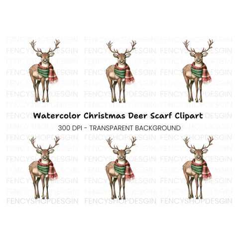 Festive Reindeer with Green Scarf Clipart Bundle