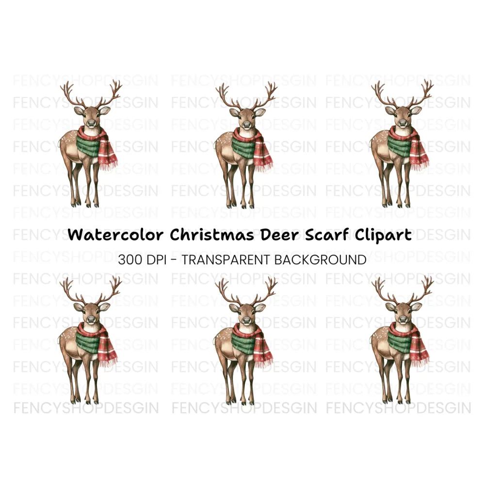 Festive Reindeer with Green Scarf Clipart Bundle
