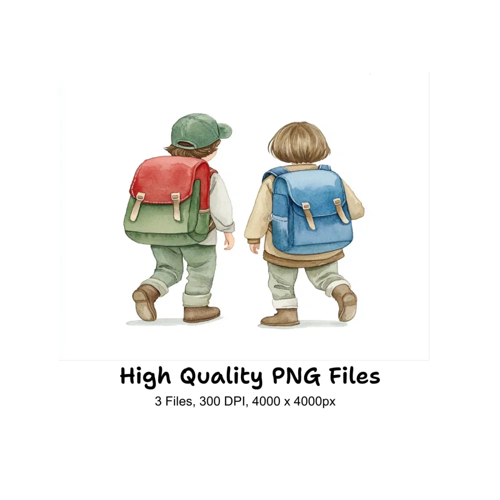 Children Walking with Backpacks Clipart Bundle