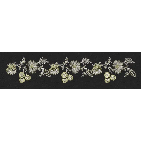 Floral Border Olive & Silver Embroidery Design
