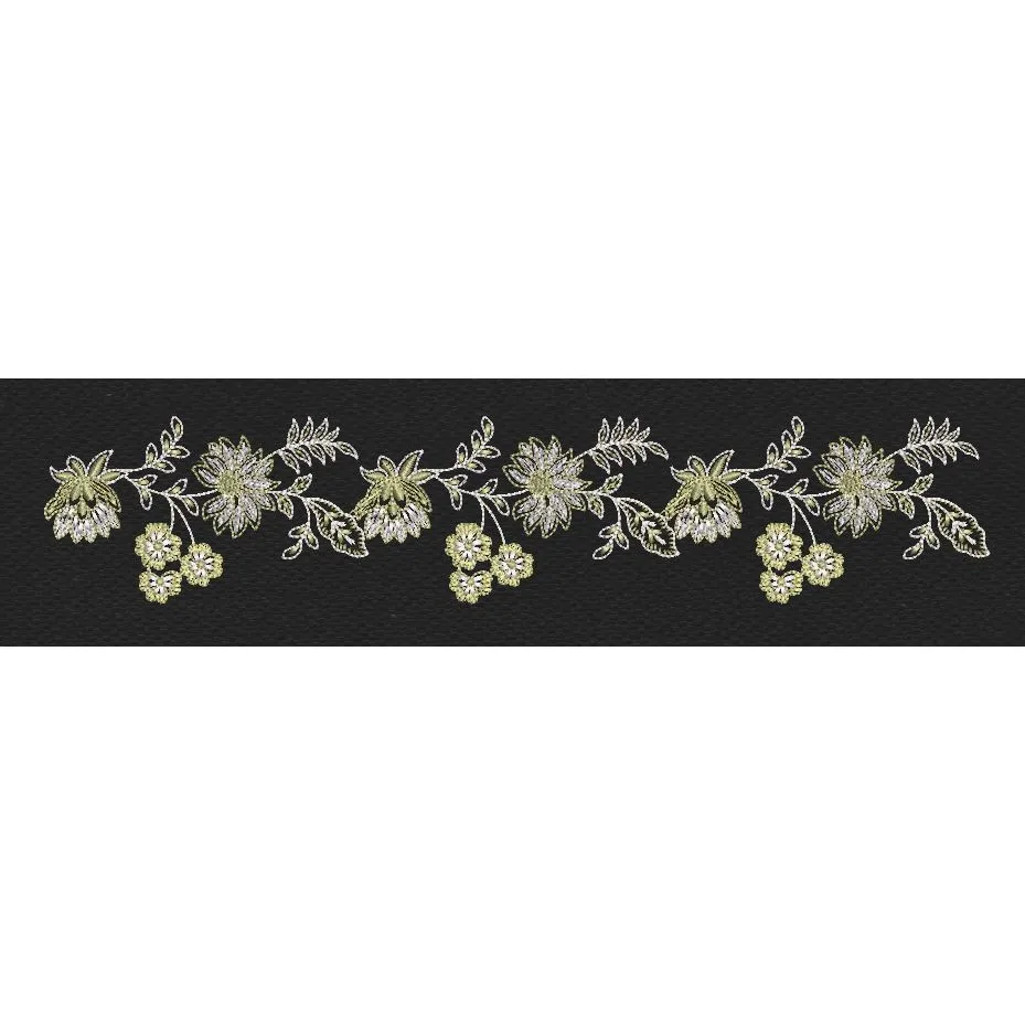 Floral Border Olive & Silver Embroidery Design