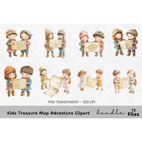 Kids Treasure Map Adventure Clipart Bundle