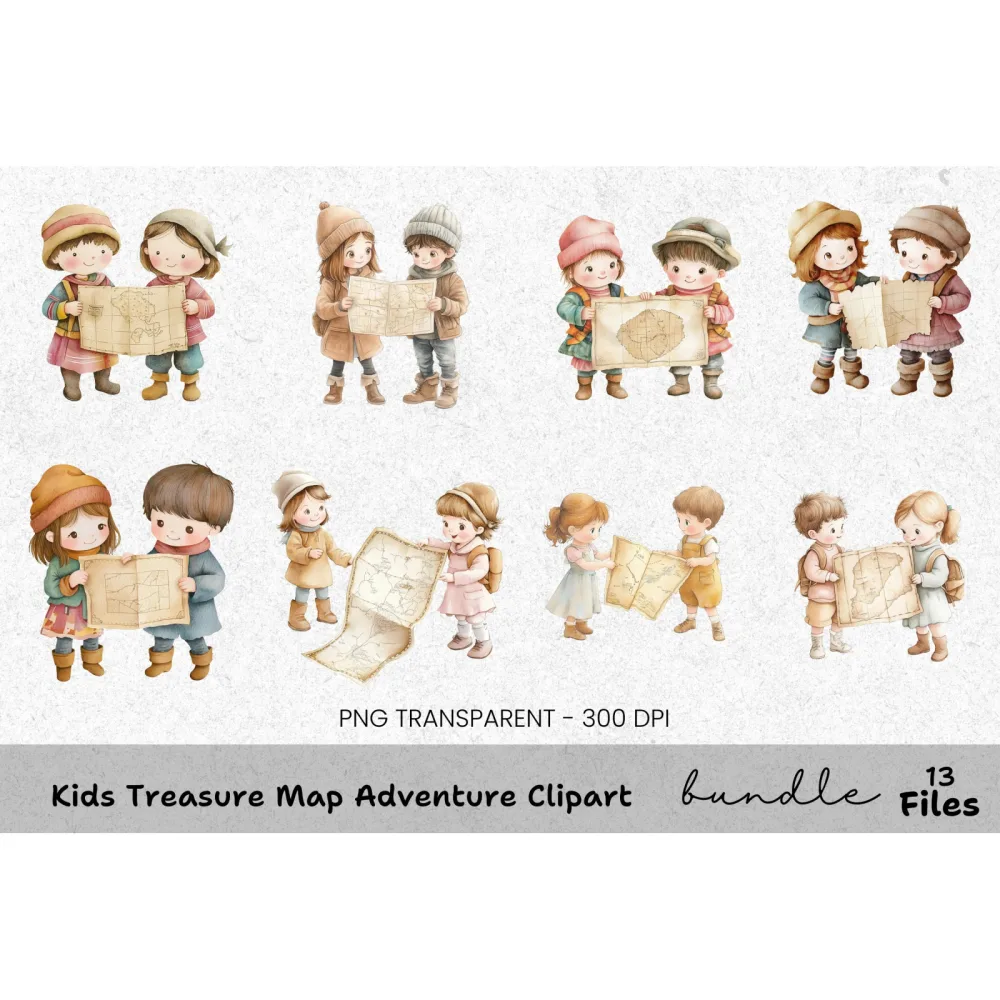 Kids Treasure Map Adventure Clipart Bundle