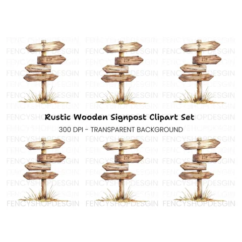 Rustic Wooden Signpost Clipart Bundle