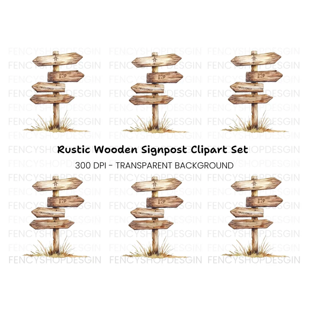 Rustic Wooden Signpost Clipart Bundle
