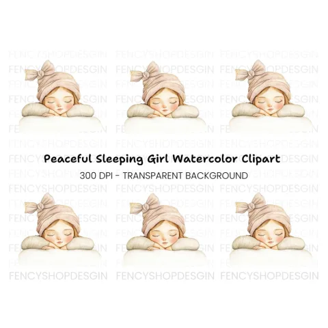 Sleeping Girl with Bow Hat Clipart Bundle