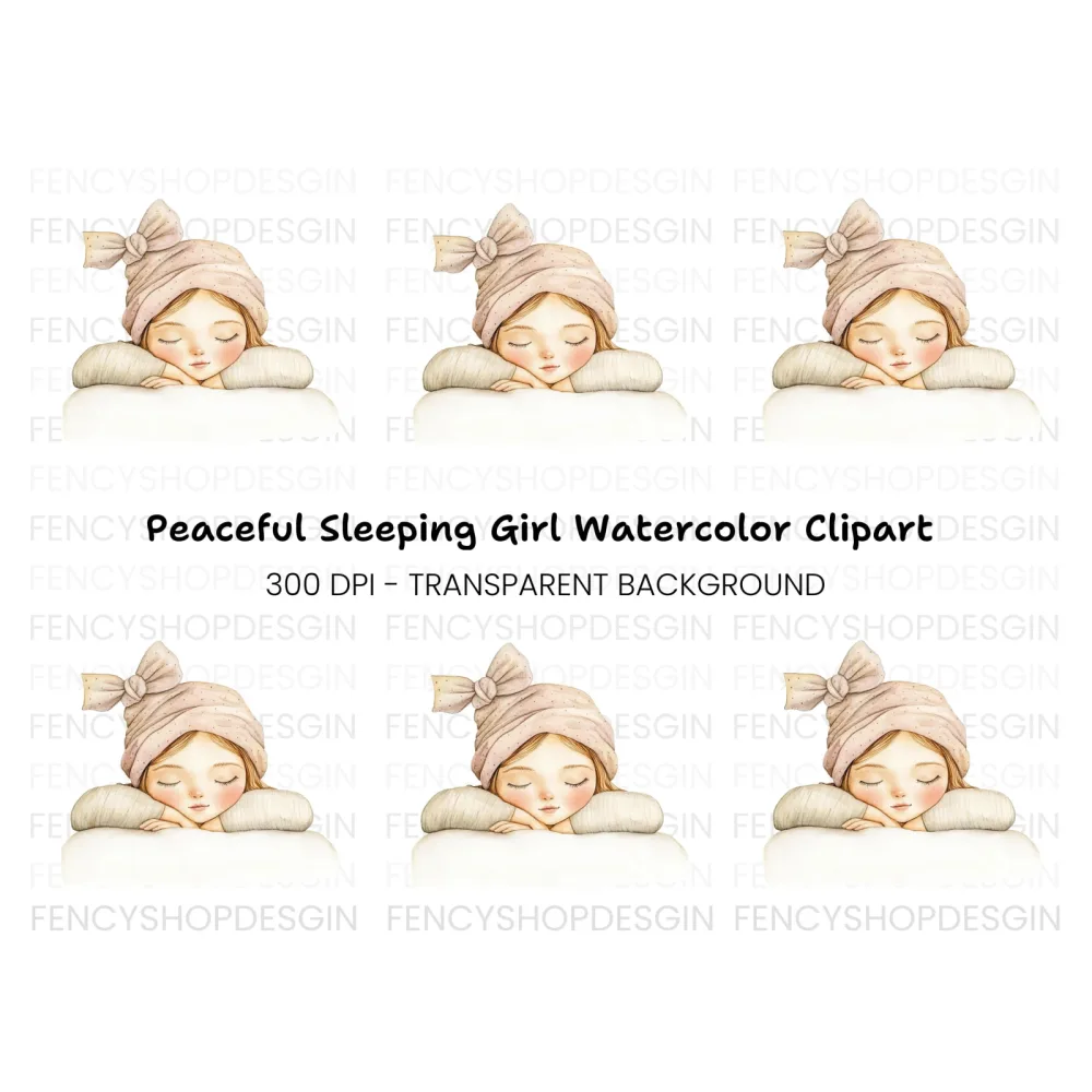 Sleeping Girl with Bow Hat Clipart Bundle