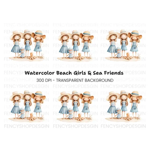 Cute Girls Beach Day Clipart Bundle
