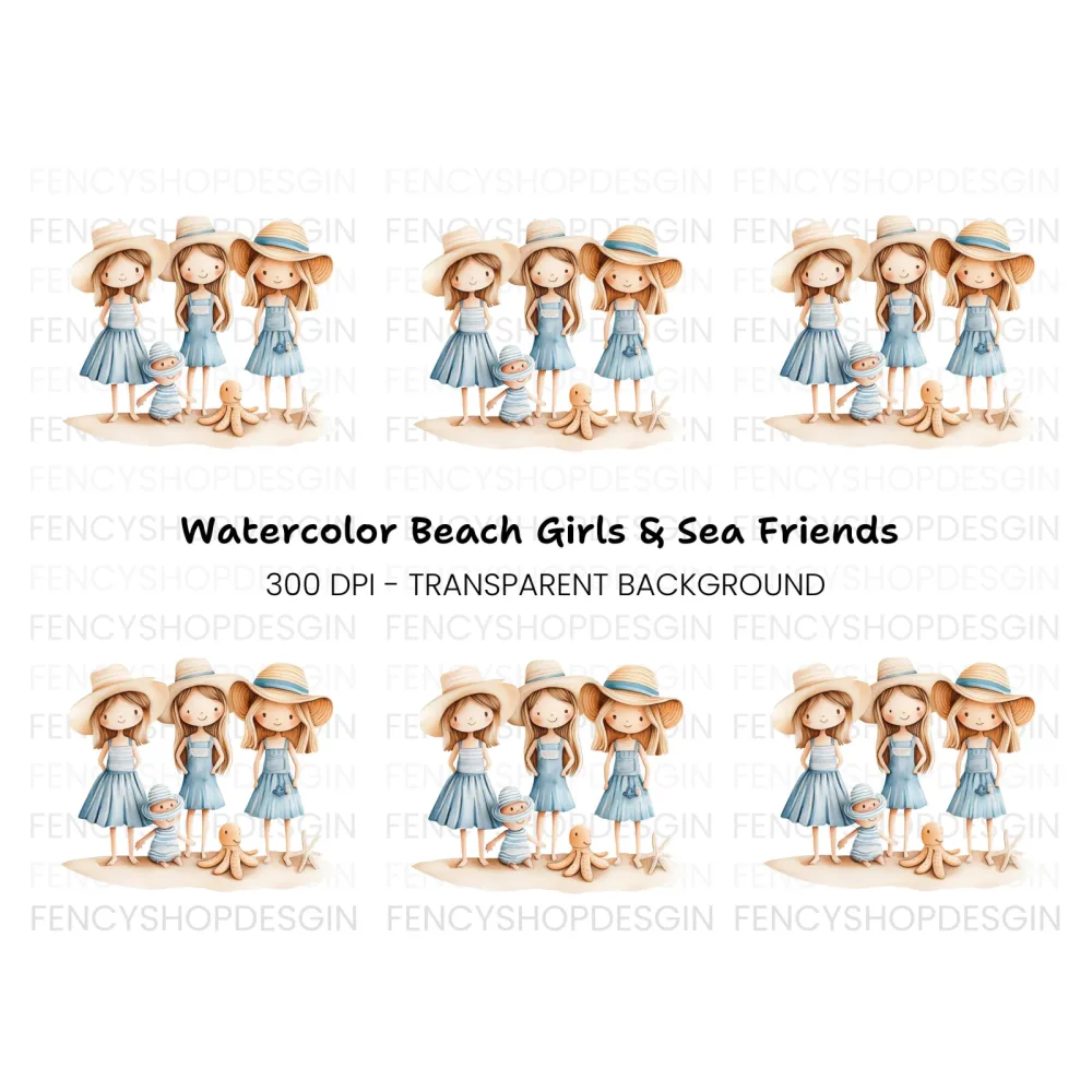 Cute Girls Beach Day Clipart Bundle