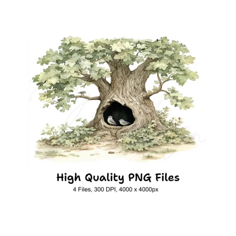 Hollow Tree with Birds Clipart Bundle