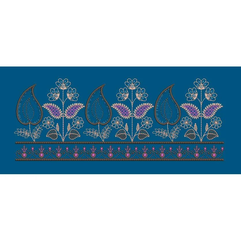Paisley and Blossom Stalk Border Embroidery Design